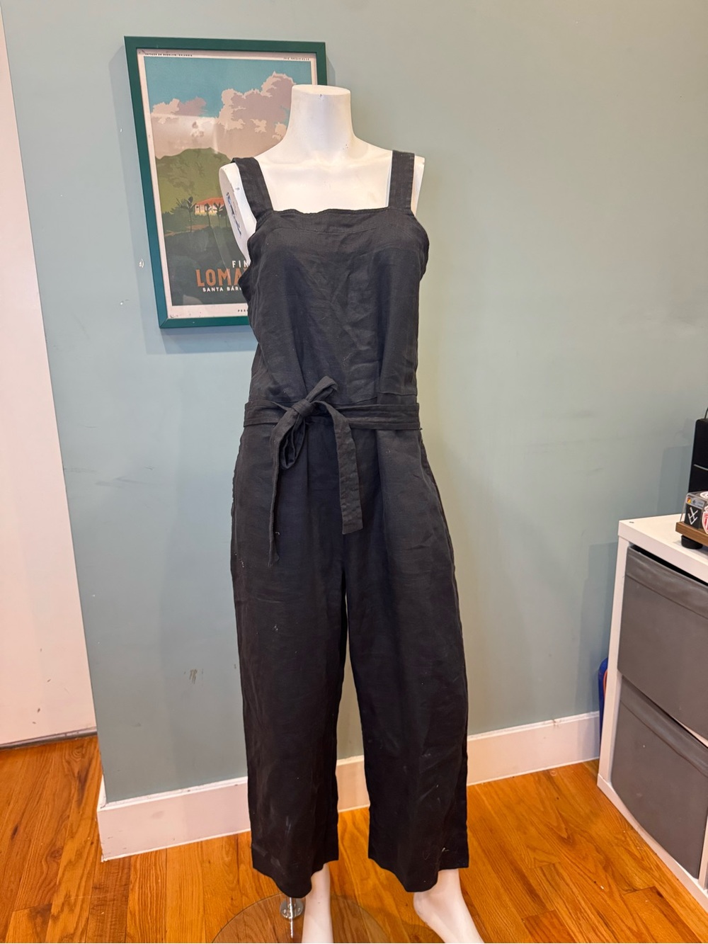 Everlane Black Wide-Leg Linen Overalls